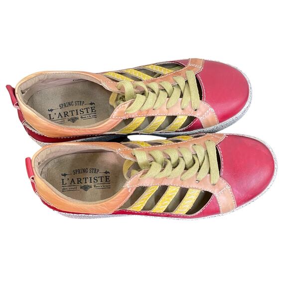 SPRING STEP L'Artiste Porscha Size 38/7.5 Red Leather Cutout Lace up Sneakers - Picture 7 of 7